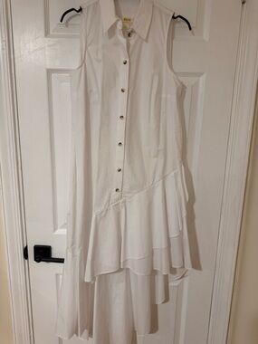 Anthropologie White High-Low Ruffle Shirt Dress